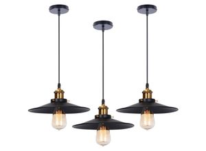 5713310871448 - Axhup - 3er Pendelleuchte Schwarz Hängelampe mit Ø26cm Lampenschirm Kronleuchter Art Edison Lampe E27 Fassung für Loft Wohnzimmer Esszimmer