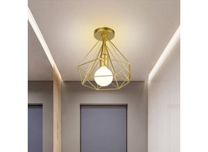 5713310884271 - Axhup - Deckenleuchte Vintage Semi-Flush Mount Deckenlampe mit Diamant Form Käfig Antik Licht E27 Lampenfassung für Loft Esszimmer Schlafzimmer Gold