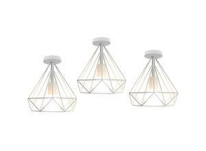 5713310891316 - Axhup - Deckenleuchte Vintage Semi-Flush Mount Deckenlampe mit Diamant Form Käfig Antik Licht E27 Lampenfassung für Loft Esszimmer Schlafzimmer Weiß