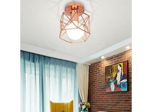 5713310891965 - Axhup - Deckenleuchte Vintage Deckenlampe mit Ø15cm Würfel-Form Käfig Semi-Flush Mount Licht mit E27 Fassung für Loft Esszimmer Schlafzimmer Roségold