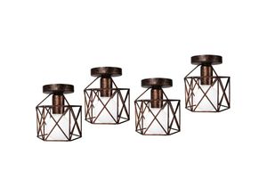 5713310893907 - Axhup - Deckenleuchte Vintage Deckenlampe mit Ø15cm Würfel-Form Käfig Semi-Flush Mount Licht mit E27 Fassung für Loft Esszimmer Schlafzimmer Rost 4PCS