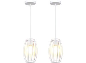 5713310909905 - Axhup - Pendelleuchte 1 Flammig Hängelampe mit Ø15cm Drahtkäfig Industraille Stil Kronleuchter Edison E27 Fassung für Wohnzimmer Esszimmer Weiß 2PCS