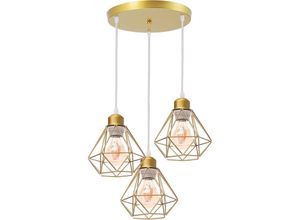 5713310917283 - Pendelleuchte 3 Flammig Scheibenleuchter im Industri Stil Antik Hängelampe mit Ø16cm Mini Diamant-Form Käfig E27 Halter für Wohnzimmer Schlafzimmer