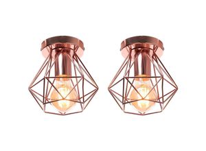 5713310922140 - Axhup - 2x Pendelleuchte Antik Ø16cm Mini Diamant-Form Kronleuchter Vintage Hängelampe mit Käfig für Wohnzimmer Schlafzimmer Esszimmer Roségold