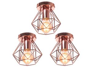 5713310922157 - Axhup - 3x Pendelleuchte Antik Ø16cm Mini Diamant-Form Kronleuchter Vintage Hängelampe mit Käfig für Wohnzimmer Schlafzimmer Esszimmer Roségold