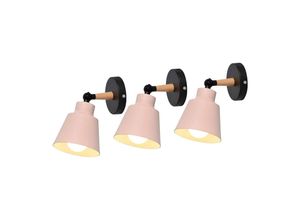 5713310927763 - Axhup - 3x Wandleuchte Holz Moderne Wandlampe Innen mit Metall Lampenschirm Wandstrahler Art Licht Decor für Wohnzimmer Schlafzimmer (Rosa)