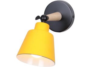 5713310927954 - Axhup - Wandleuchte Holz Moderne Wandlampe Innen mit Metall Lampenschirm Wandstrahler Art Licht Decor für Wohnzimmer Schlafzimmer (Gelb)