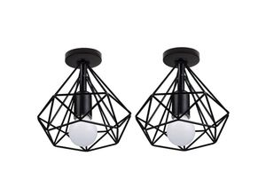 5713441011546 - Axhup - 2er Deckleuchte Diamant Käfig Vintage Industriell Stil Deckenlampe Innen Eisen Lampe E27 Fassung für Wohnzimmer Schlafzimmer Flur (Schwarz)