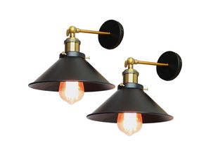 5713441057223 - Axhup - 2x Metall Hotel Wandleuchte Industrial Retro Wandlampe Edison-Stil E27 Deckenlampe 22CM + 240° Drehung Schwarz & Antikes Messing