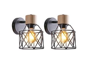 5713441076743 - 2er Wandleuchte Vintage Wandstrahler mit Ø14cm Würfel-form Käfig in Holz & Metal Beleuchtung Einstellbare für Wohnzimmer Schlafzimmer Korridor