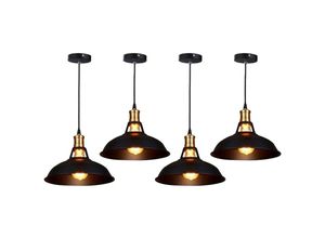 5713441234310 - Axhup - 4er Pendelleuchte Lampenschirm Vintage Hängelampe aus Metall Edisen E27 Lampe für Loft Esszimmer Wohnzimmer Flur (Schwarz)