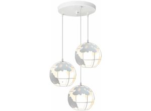 5713441567531 - Pendelleuchte Vintage Stil-Industri Hängeleuchten im Ø20 cm Globus Design Decken Lampe Kugel E27 für Wohnzimmer Esszimmer Flur Weiß - 3 Flammige