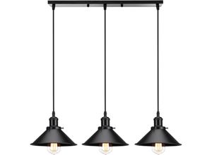 5713441708590 - Pendelleuchte Alles Schwarz 3 Flammig Kronleuchter Industrielle Stil Hängelampe mit Ø22cm Metall Lampenschirm Regenschirm Edison Loft