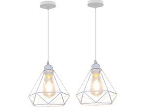 5713441781715 - Pendelleuchte 1 Flammig Hängelampe im Industri Stil Kronleuchter mit Ø20cm Diamant Käfig für Wohnzimmer Schlafzimmer Esszimmer (Weiß) 2PCS