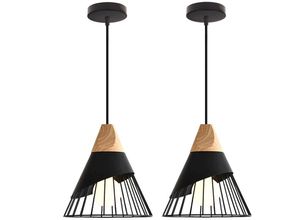 5713441794319 - Axhup - 2er Pendelleuchten für Wohnzimmer Kreative Hängelampe im Badminton Form Moderne Stil Deckenlampe mit Holz & Eisen Lampenschirm (Schwarz)