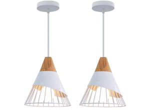 5713441797105 - Axhup - 2er Pendelleuchten für Wohnzimmer Kreative Hängelampe im Badminton Form Moderne Stil Deckenlampe mit Holz & Eisen Lampenschirm (Weiß)