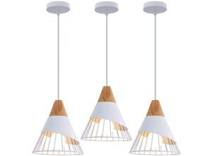 5713441797594 - Axhup - 3er Pendelleuchten für Wohnzimmer Kreative Hängelampe im Badminton Form Moderne Stil Deckenlampe mit Holz & Eisen Lampenschirm (Weiß)