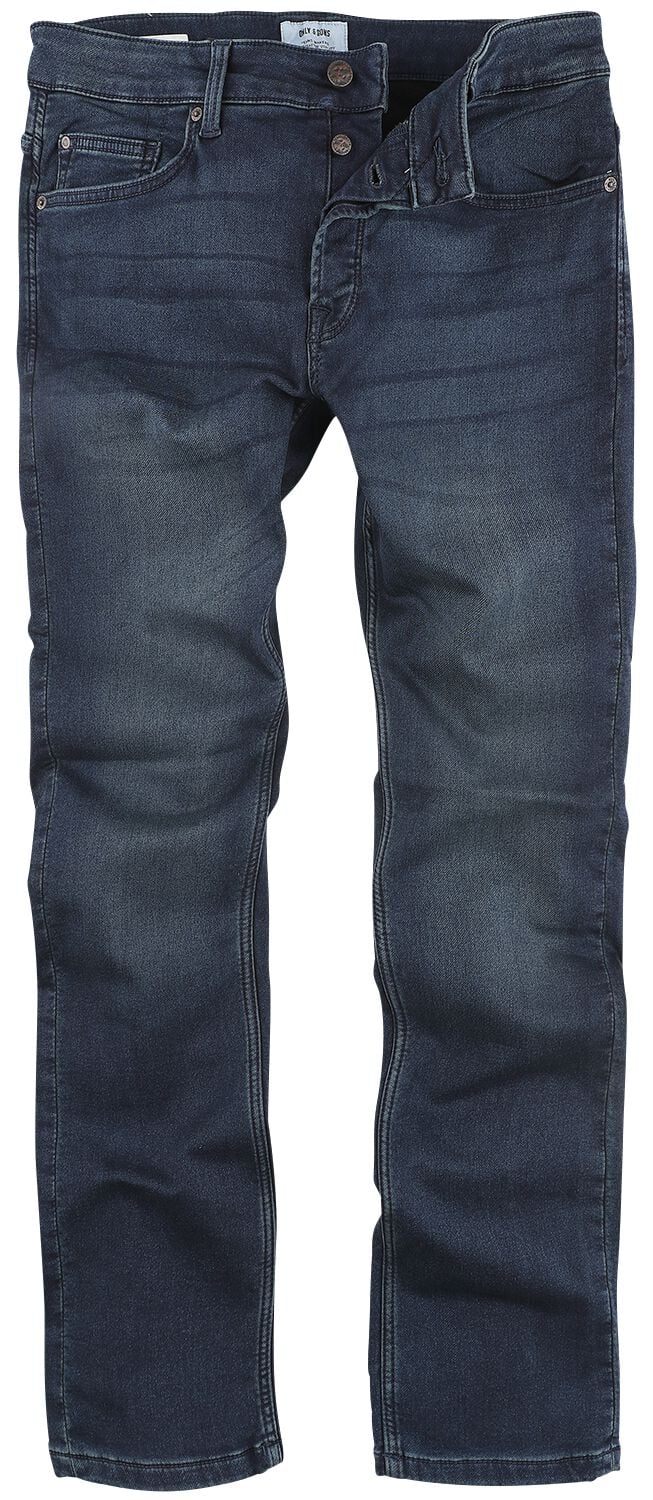 5713773774997 - ONLY & SONS Jeanshose Used Waschung Taschennieten für Herren blau 30 32