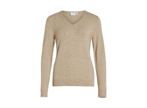 5713781254818 - VILA V-Pullover VIRIL V-NECK L S KNIT TOP - NOOS Natural Melange Unifarben Braun - Gr L