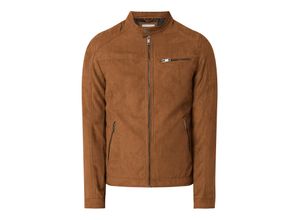 5714507290950 - Jack & Jones Essentials - Hellbraune Bikerjacke in Wildlederoptik