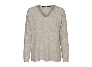 5714514734539 - VERO MODA V-Pullover VMCREWLEFILE LS V-NECK BLOUSE NOOS Birch W SILVER SCONCE NOMAD MELANGE Unifarben Beige - Gr M