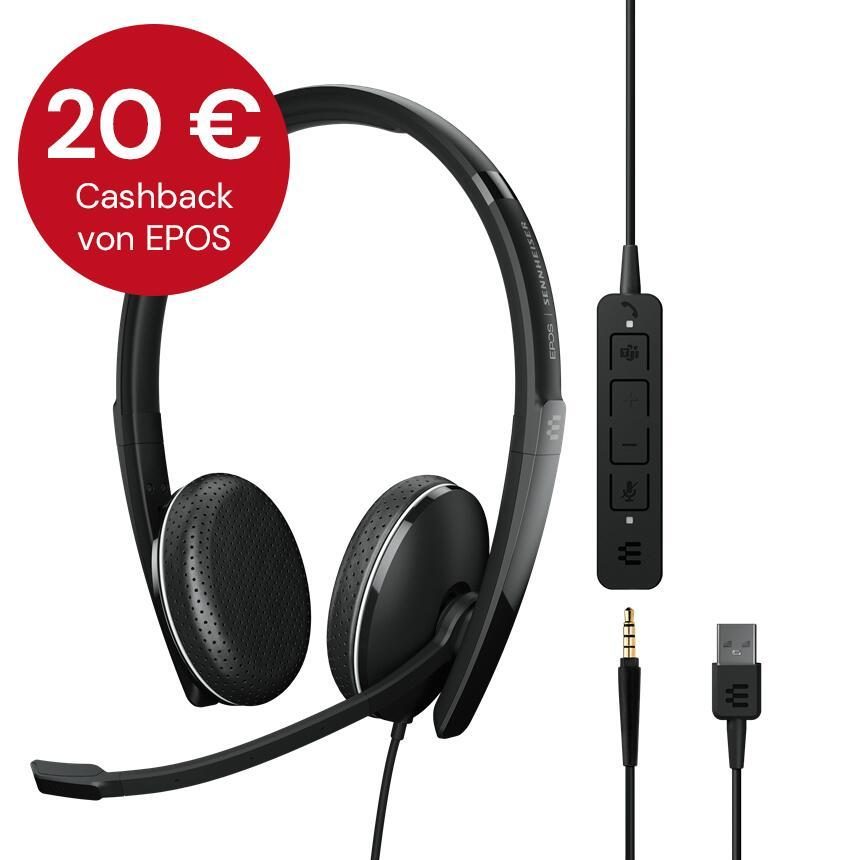 5714708007005 - Headset EPOS|Sennheiser ADAPT 130T USB II einseitig USB-A UC-optimiert & zertifiziert für Microsoft Teams 35 mm Klinkenstecker Ohrpolster aus Kunstleder schwarz