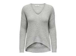 5714912647318 - JDY V-Pullover JDYNEW MEGAN L S PULLOVER KNT NOOS Cloud Dancer W BLACK PLY Unifarben Grau - Gr M