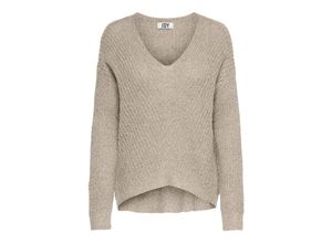 5714912647356 - JDY V-Pullover JDYNEW MEGAN L S PULLOVER KNT NOOS Cement W BLACK PLY Unifarben Grau - Gr XS