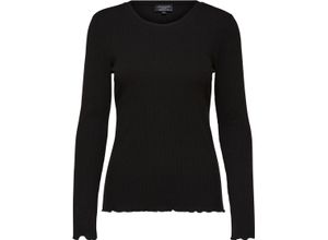 5714920074755 - SELECTED FEMME Langarmshirt fein gerippt gerüschte Säume für Damen schwarz M