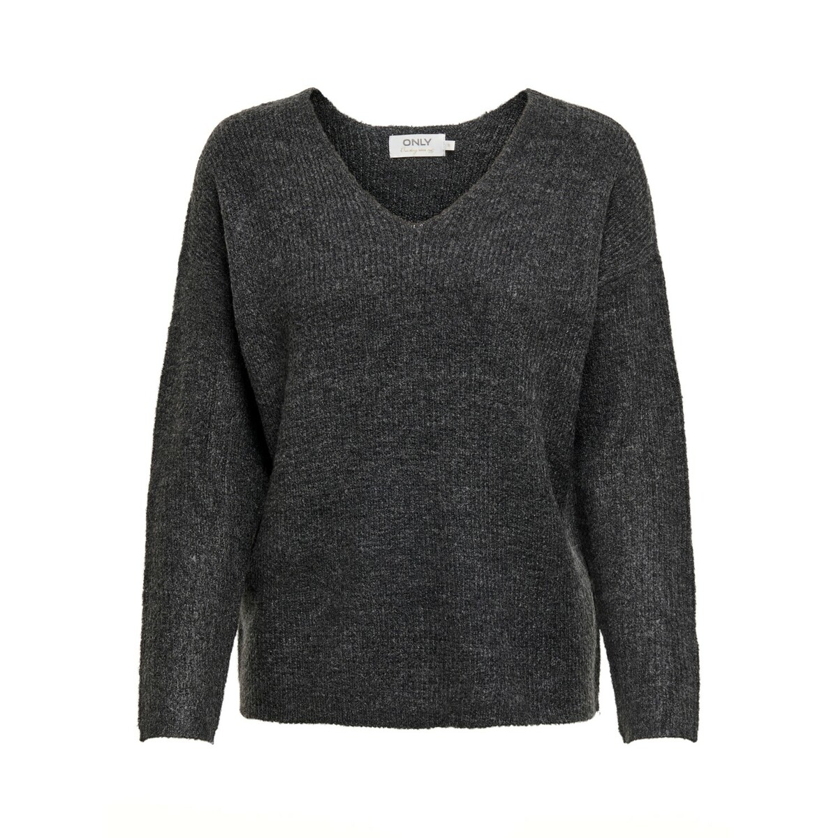 5714920595366 - ONLY V-Pullover ONLCAMILLA V-NECK L S PULLOVER KNT NOOS Dark Grey Melange Unifarben Grau - Gr L
