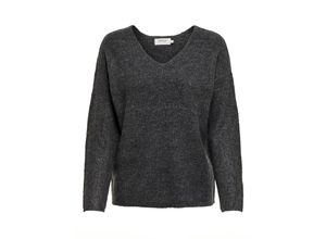 5714920595380 - ONLY V-Pullover ONLCAMILLA V-NECK L S PULLOVER KNT NOOS Dark Grey Melange Unifarben Grau - Gr S