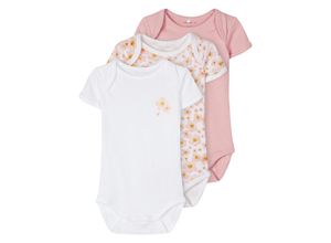 5714924761552 - - Kurzarm-Body NBFBODY – FLOWER 3er-Pack in rosa weiß Gr50