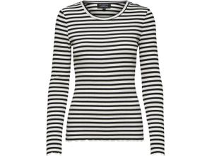 5714926826327 - SELECTED FEMME Langarmshirt Streifen-Look gerüschte Säume für Damen schwarz XL