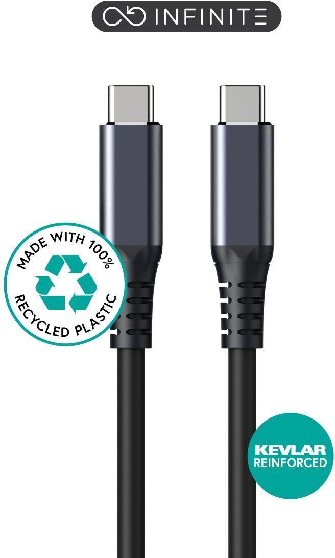 5715063458433 - INFINITE Super Soft USB-C Cable USB4 Gen2x2 1m 100W 20Gbps 8K 60Hz 100% Recycled PVC Free Plastic