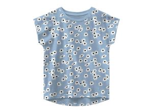 5715095448600 - - T-Shirt NMFVIGGA – FLOWERS in cashmere blue Gr116