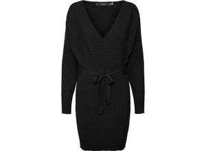 5715311025431 - VERO MODA® Strickkleid Wickeloptik Taillengürtel für Damen schwarz XS