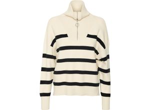 5715313080124 - VERO MODA® Pullover Troyer Streifen für Damen beige M