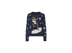 5715317145539 - VERO MODA Weihnachtspullover Rudolf Navy Blazer Motivprint Blau - Gr XS