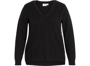 5715319117534 - VILA Curve Pullover V-Ausschnitt Rippbündchen für Damen schwarz 48