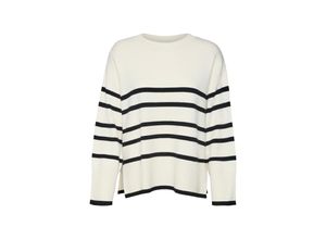 5715365691002 - VERO MODA Rundhalspullover VMSABA LS O-NECK STRIPE PULLOVER GA NOOS Birch W BLACK Gestreift Weiß - Gr S