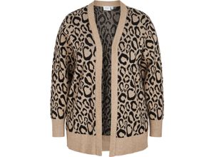 5715370371470 - VILA Strickjacke Animal-Print Schalkragen für Damen beige 54