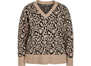 5715370496012 - VILA Pullover V-Ausschnitt Animal-Print für Damen beige 44