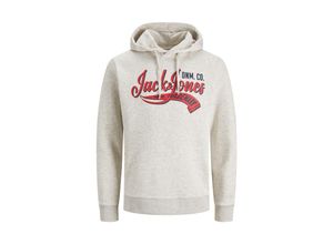 5715423964383 - JACK & JONES Hoodie JJELOGO SWEAT HOOD 2 COL 23 24 White MELANGE Logoprint Weiß - Gr M