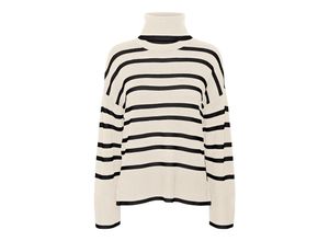 5715427046191 - VERO MODA Rollkragenpullover Saba Birch Black Gestreift Weiß - Gr L