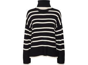 5715427046290 - VERO MODA Rollkragenpullover Saba Black Birch Gestreift Schwarz - Gr XL