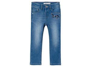 5715431799045 - - Jeans NMFSALLI SLIM FLOWERS in medium blue denim Gr92