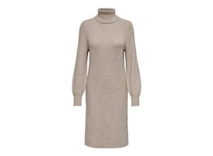 5715433053305 - - Midi-Pulloverkleid aus beigem Strickmaterial mit Rollkragen und Puffärmeln-Neutral