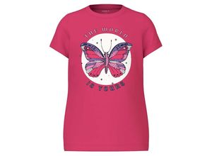 5715501939616 - - T-Shirt NKFBEATE THE WORLD IS YOURS in rethink pink Gr158 164