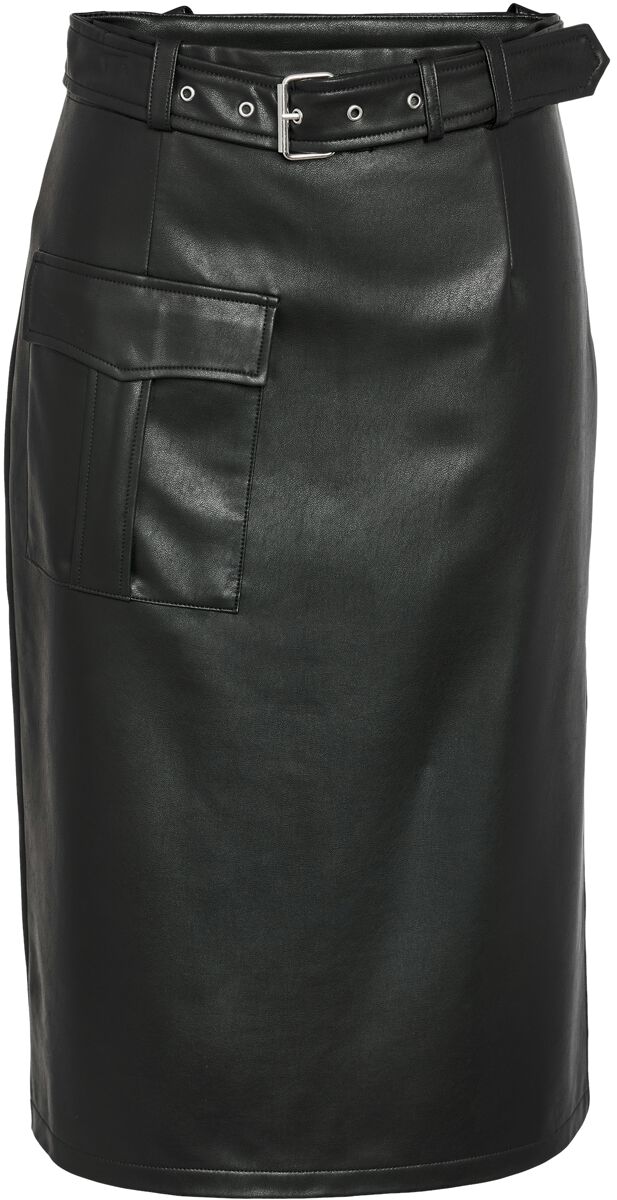 5715506110188 - NMPaula PU Midi Cargo Skirt W Slit WVN Mittellanger Rock schwarz in M