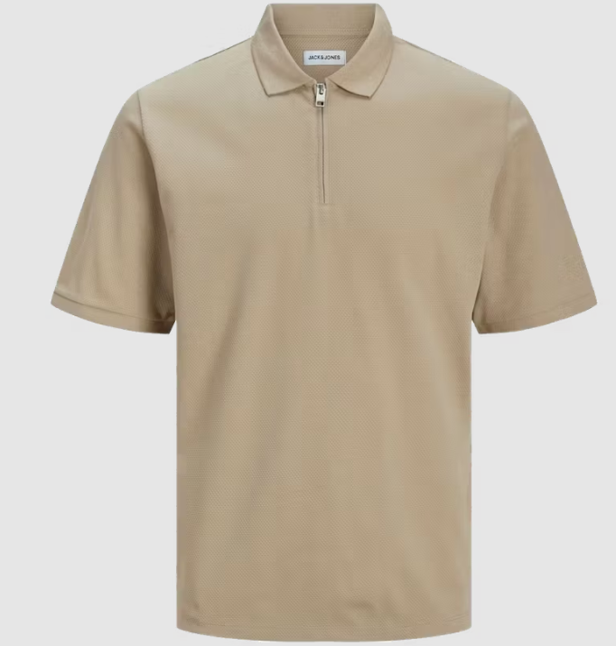 5715506682043 - Jack & Jones - Herren Mac Zip - Polo T-Shirt mit klassischem Kragen - Größe M - Beige